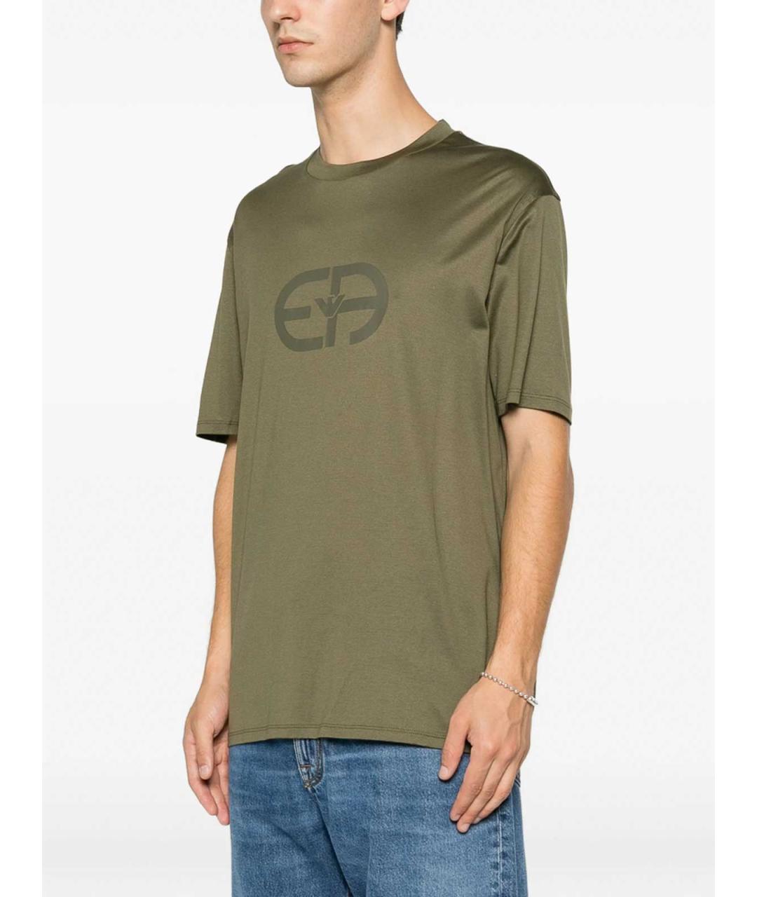 EMPORIO ARMANI Хаки хлопковая футболка, фото 5