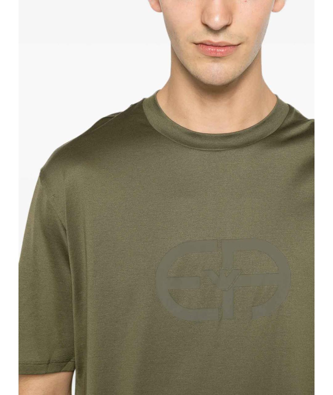 EMPORIO ARMANI Хаки хлопковая футболка, фото 4