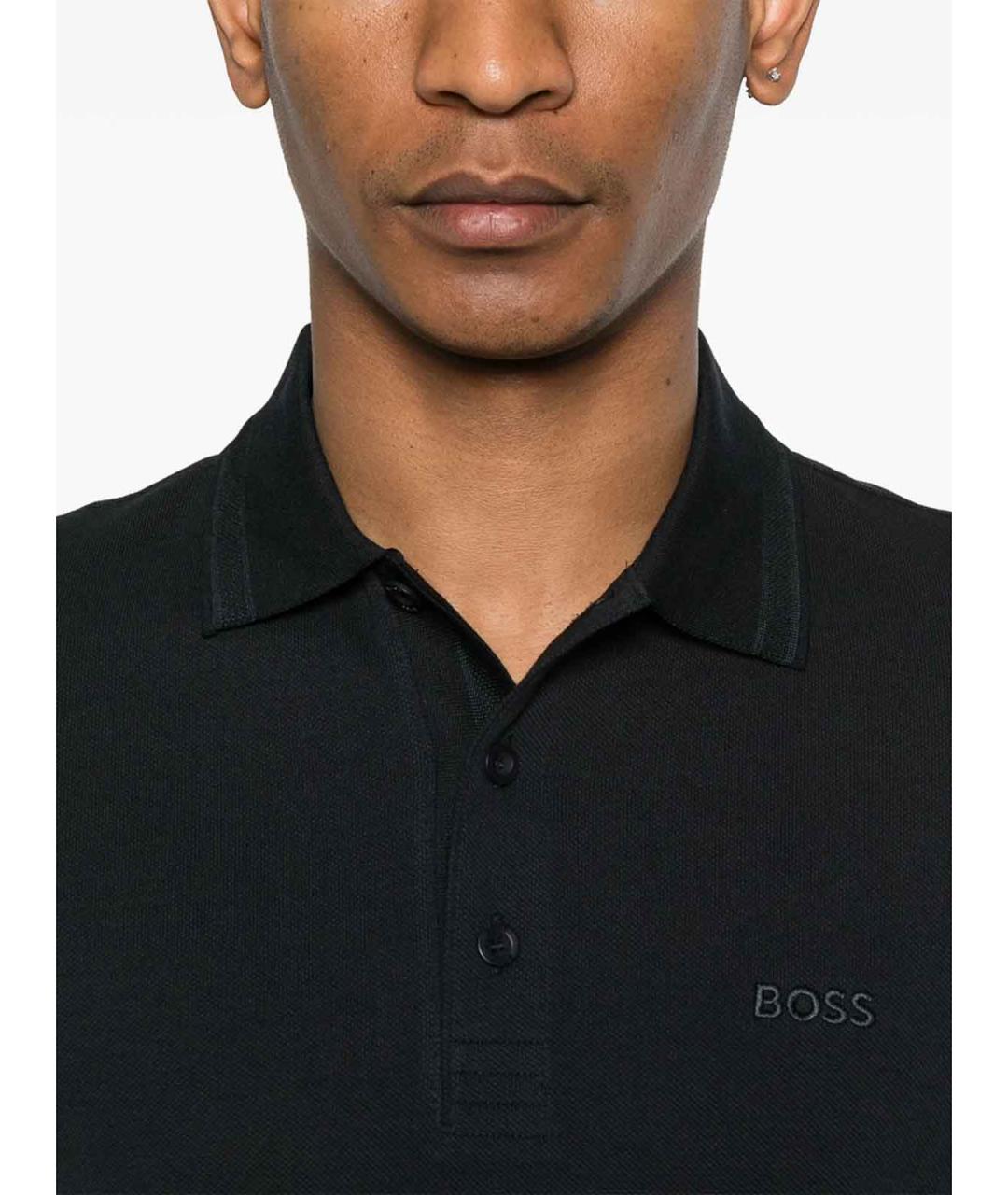 HUGO BOSS Темно-синее хлопковое поло с коротким рукавом, фото 2