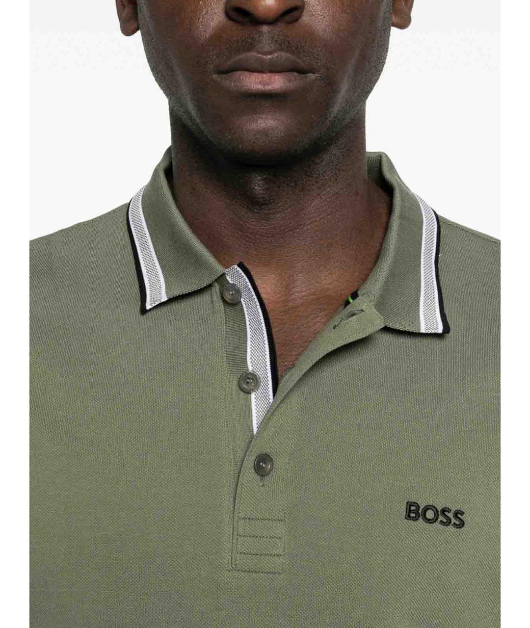 HUGO BOSS Зеленое хлопковое поло с коротким рукавом, фото 3