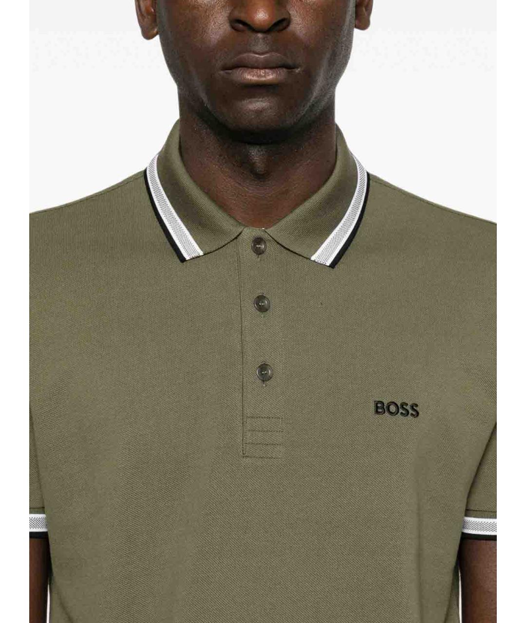 HUGO BOSS Хаки хлопковое поло с коротким рукавом, фото 2