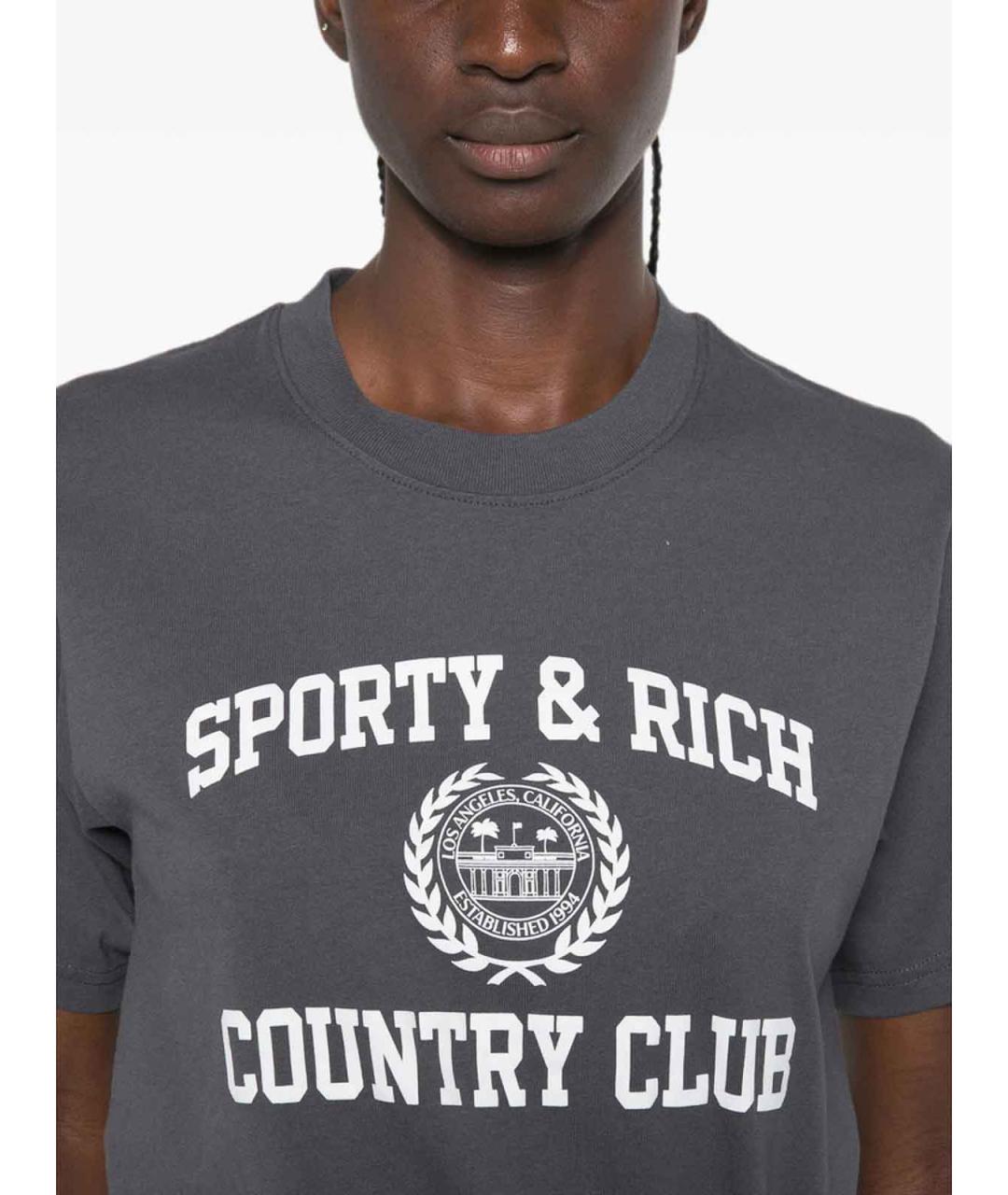 SPORTY AND RICH Серая хлопковая футболка, фото 4