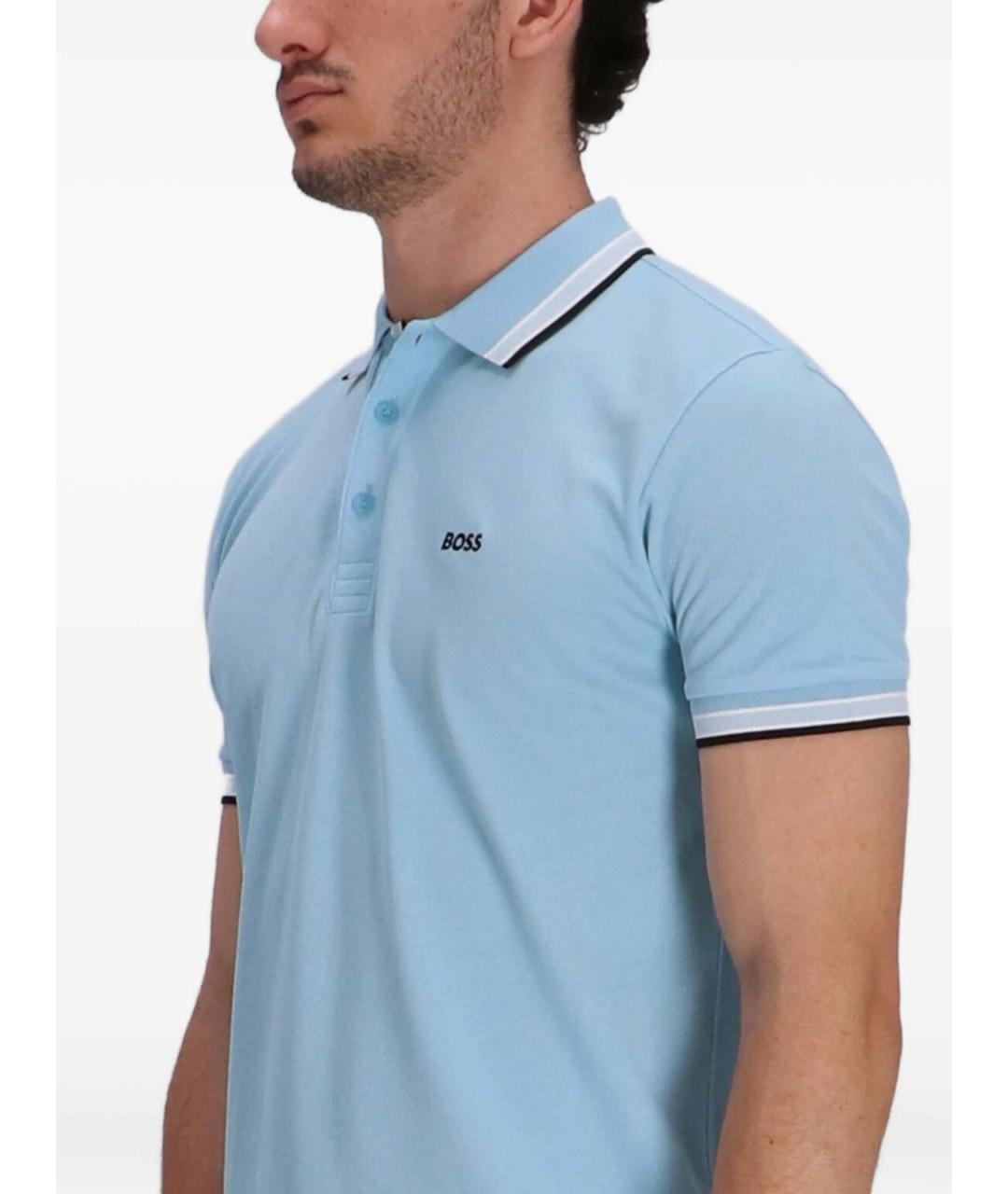 HUGO BOSS Голубое хлопковое поло с коротким рукавом, фото 2