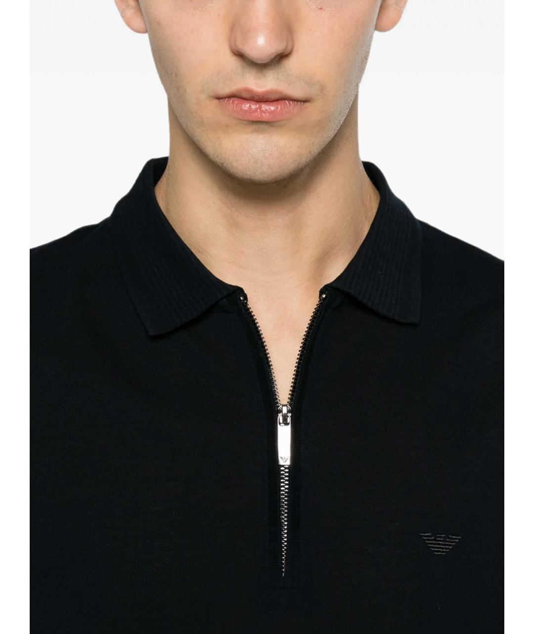 EMPORIO ARMANI Темно-синее хлопковое поло с коротким рукавом, фото 3