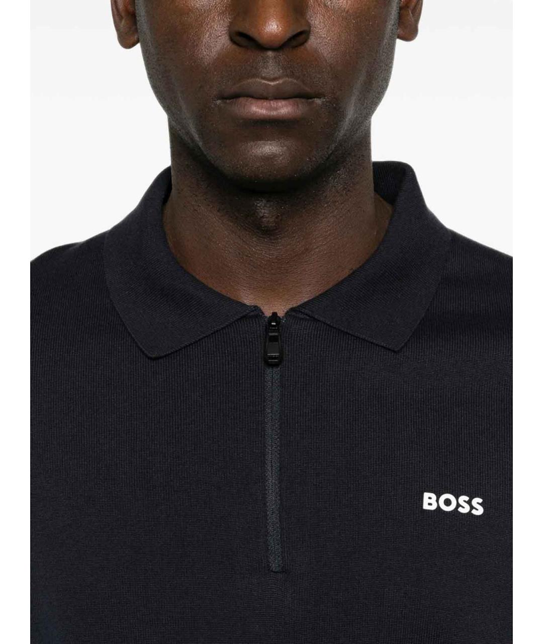 HUGO BOSS Темно-синее хлопковое поло с коротким рукавом, фото 2
