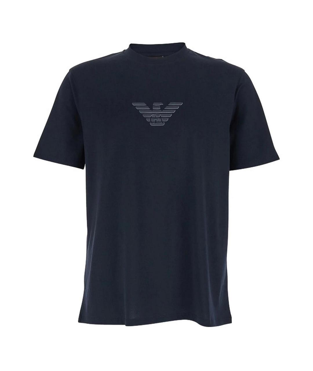 EMPORIO ARMANI Темно-синяя хлопковая футболка, фото 1
