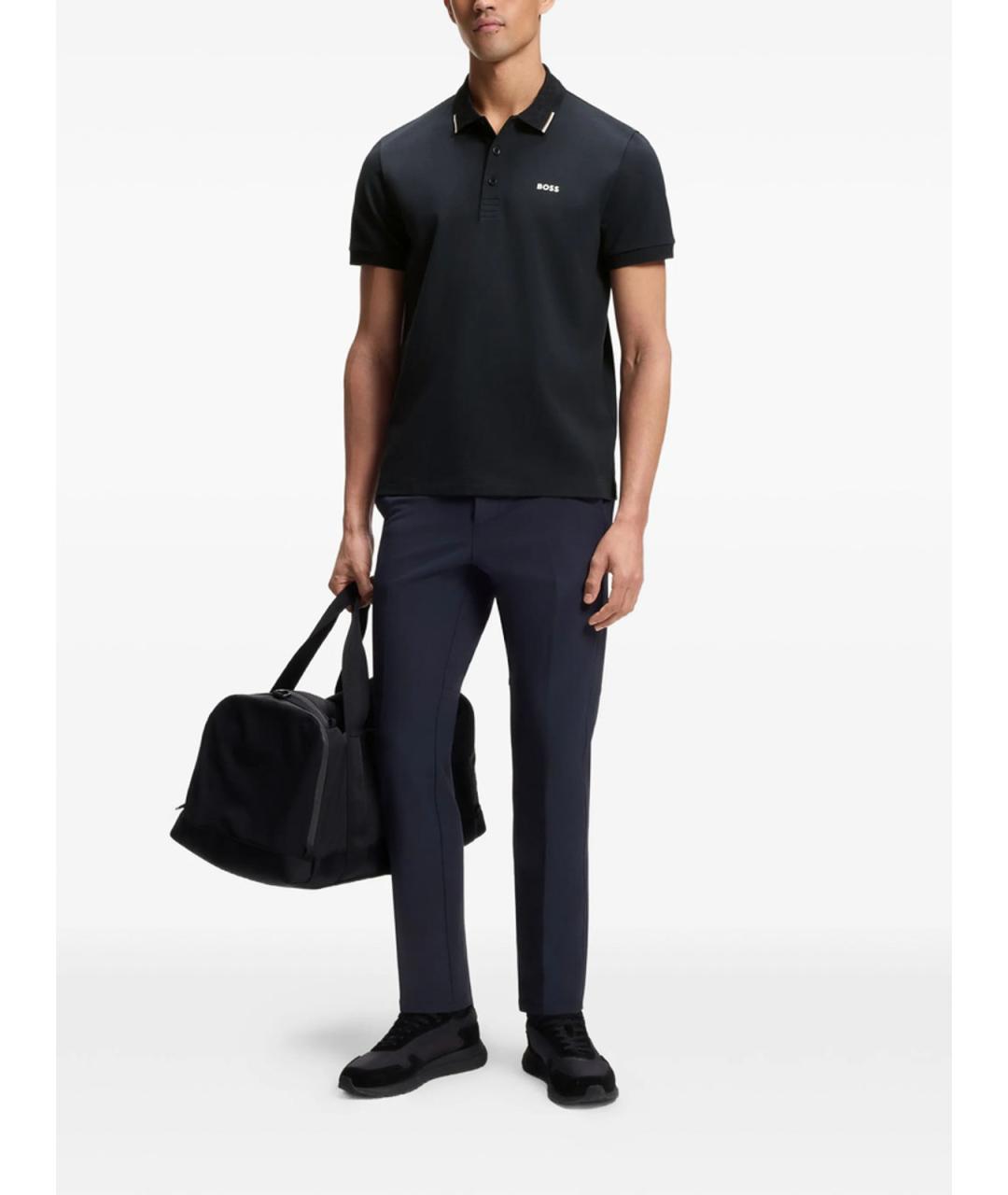 HUGO BOSS Черное хлопковое поло с коротким рукавом, фото 2