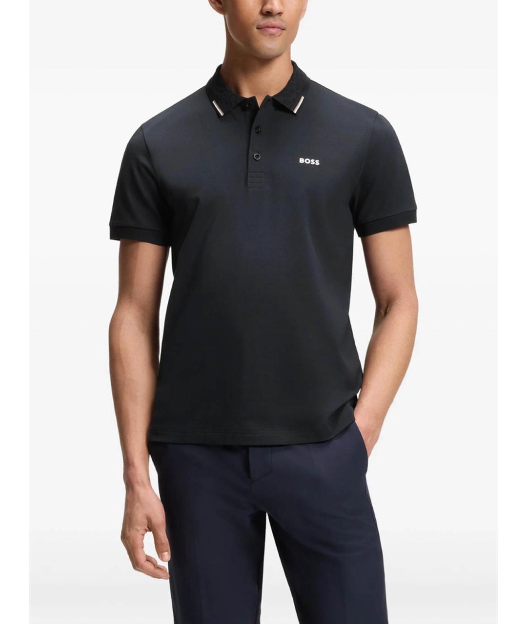 HUGO BOSS Черное хлопковое поло с коротким рукавом, фото 4