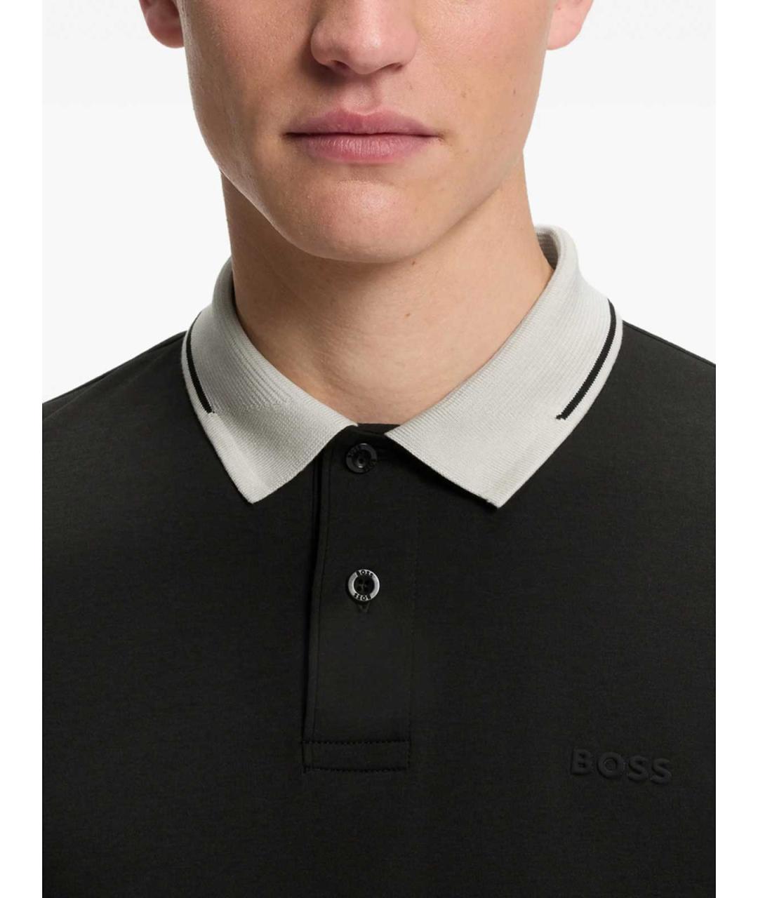HUGO BOSS Черное хлопковое поло с коротким рукавом, фото 2