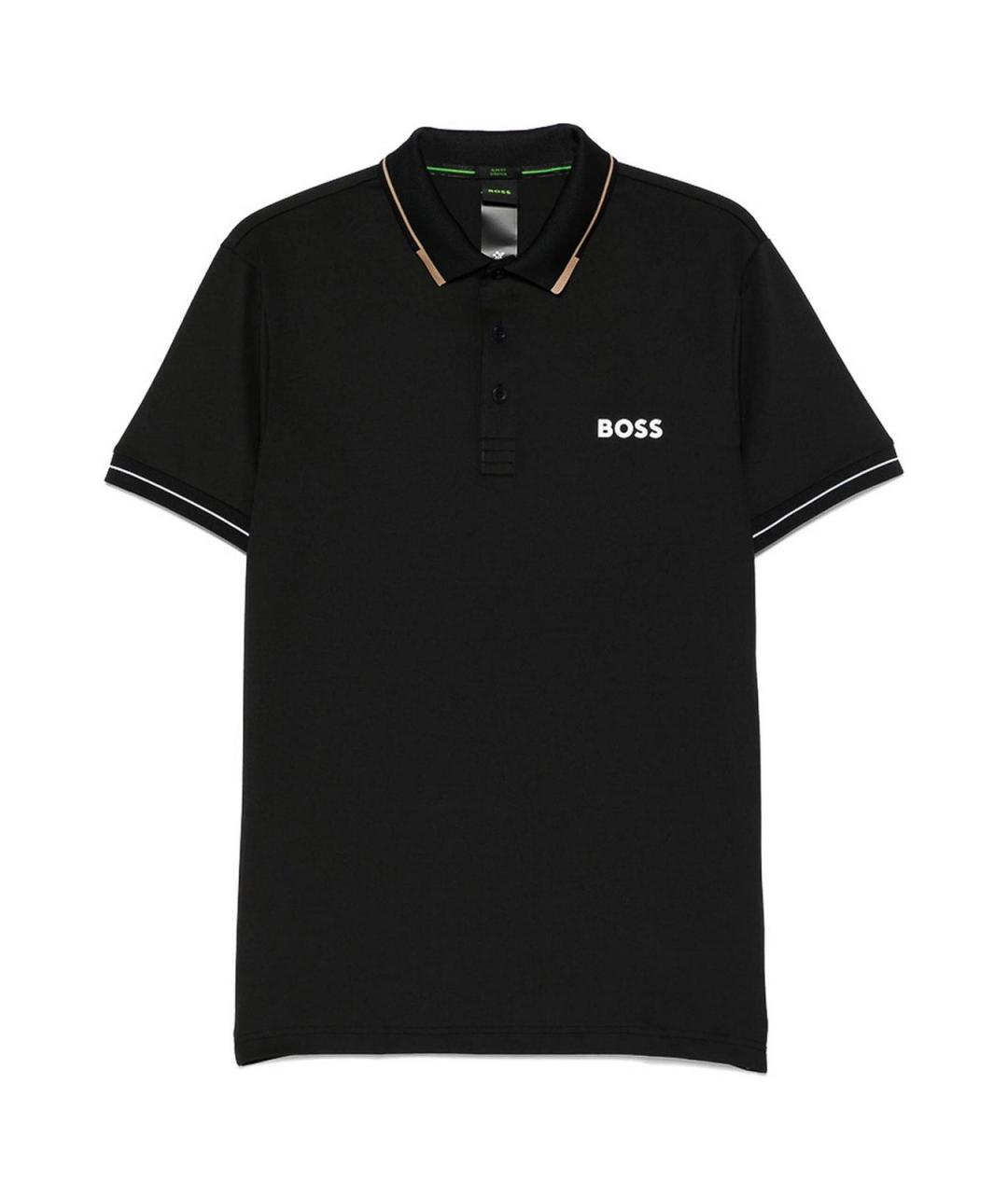 HUGO BOSS Черное хлопко-полиэстеровое поло с коротким рукавом, фото 1