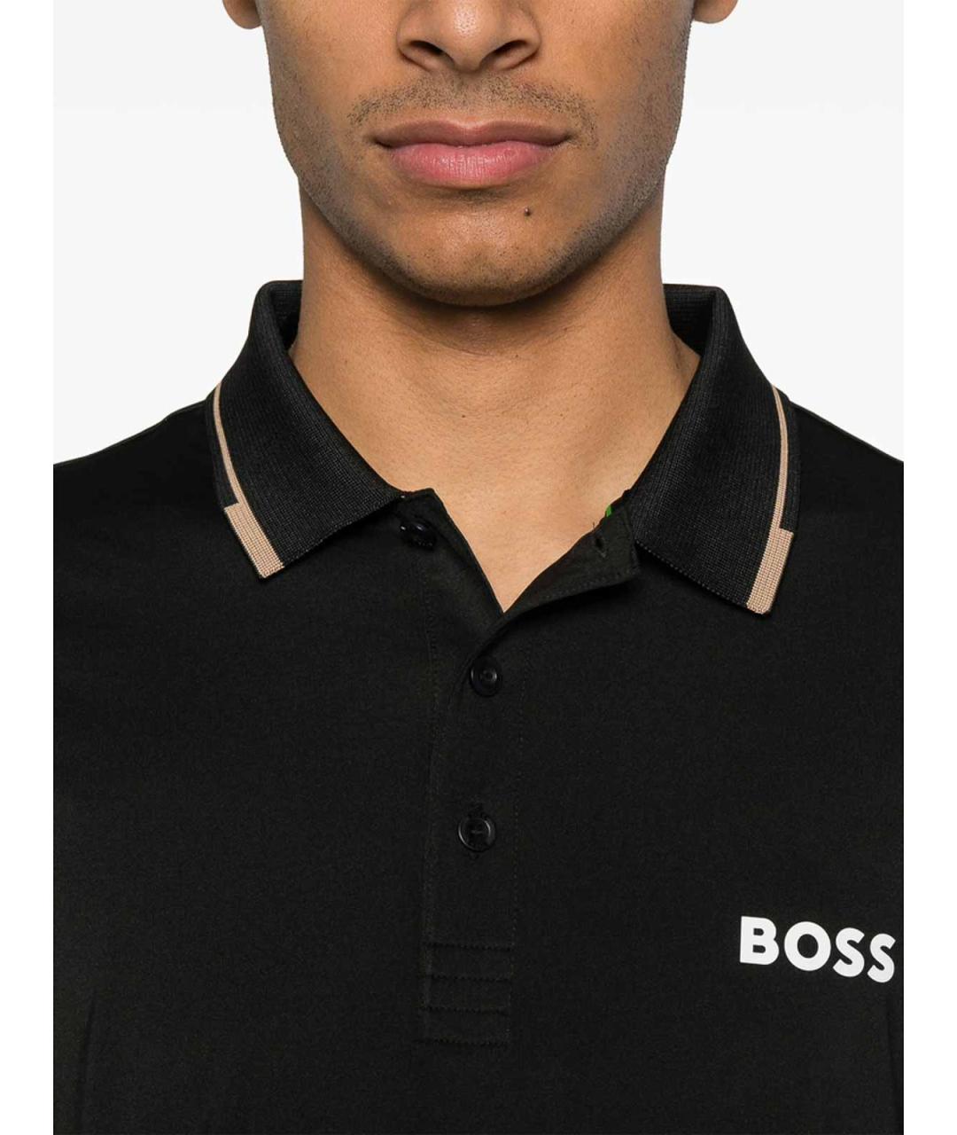 HUGO BOSS Черное хлопко-полиэстеровое поло с коротким рукавом, фото 2