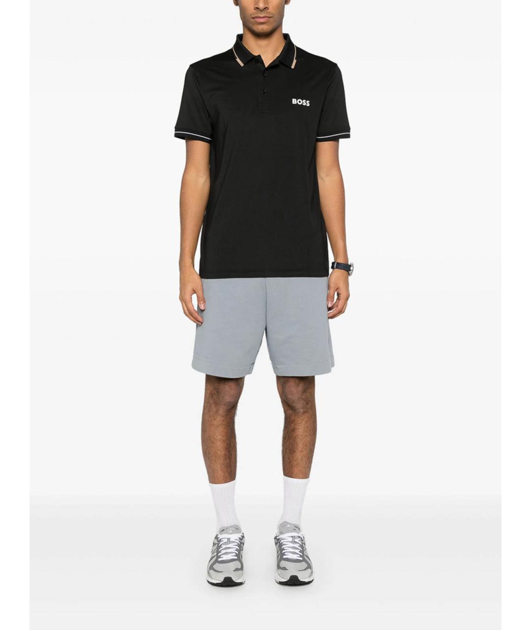 HUGO BOSS Черное хлопко-полиэстеровое поло с коротким рукавом, фото 4