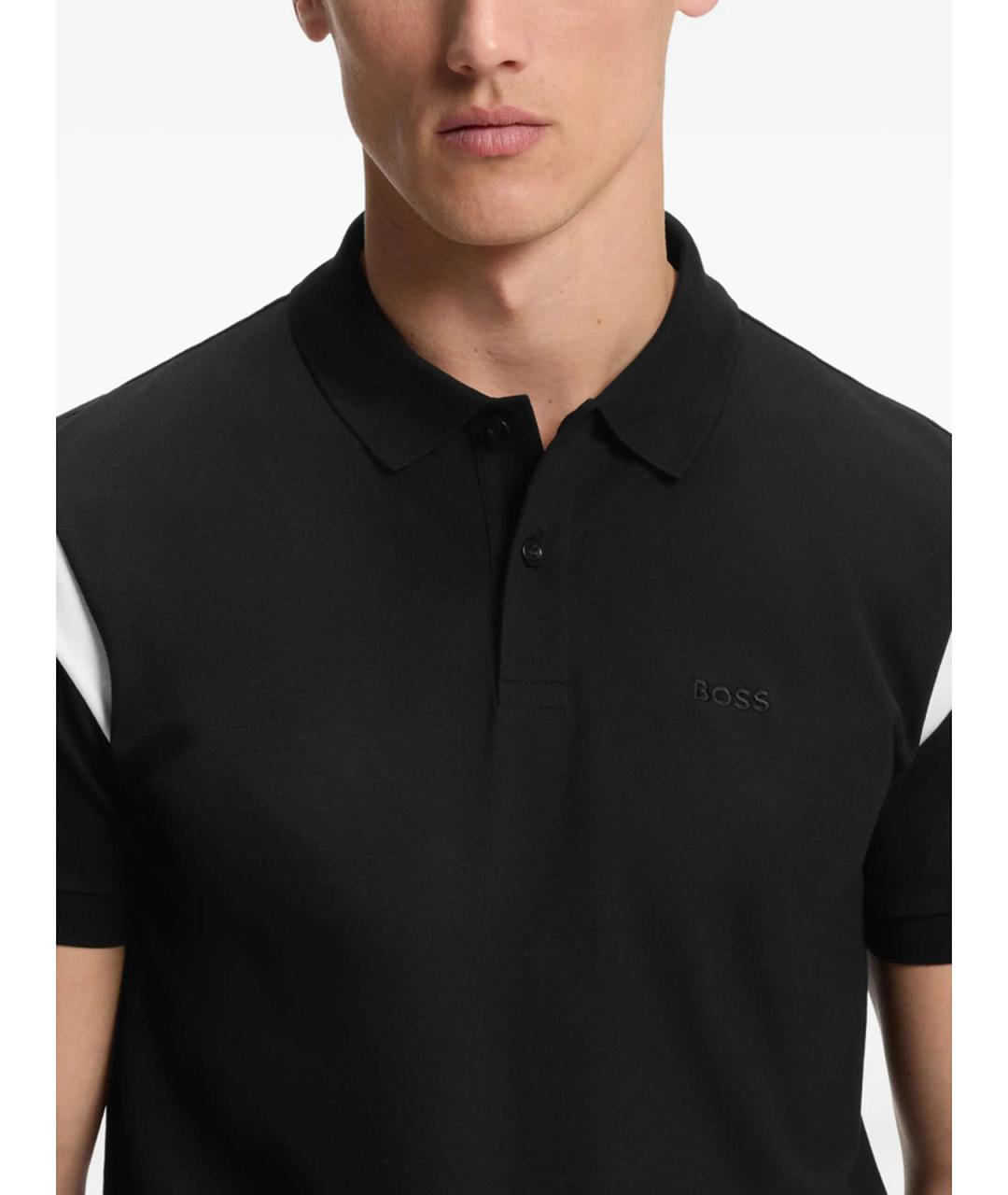 HUGO BOSS Черное хлопковое поло с коротким рукавом, фото 4
