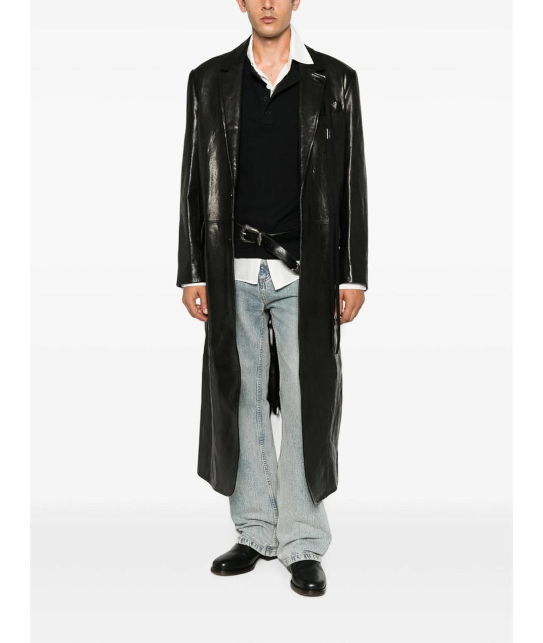 ANN DEMEULEMEESTER Черное кожаное пальто, фото 2