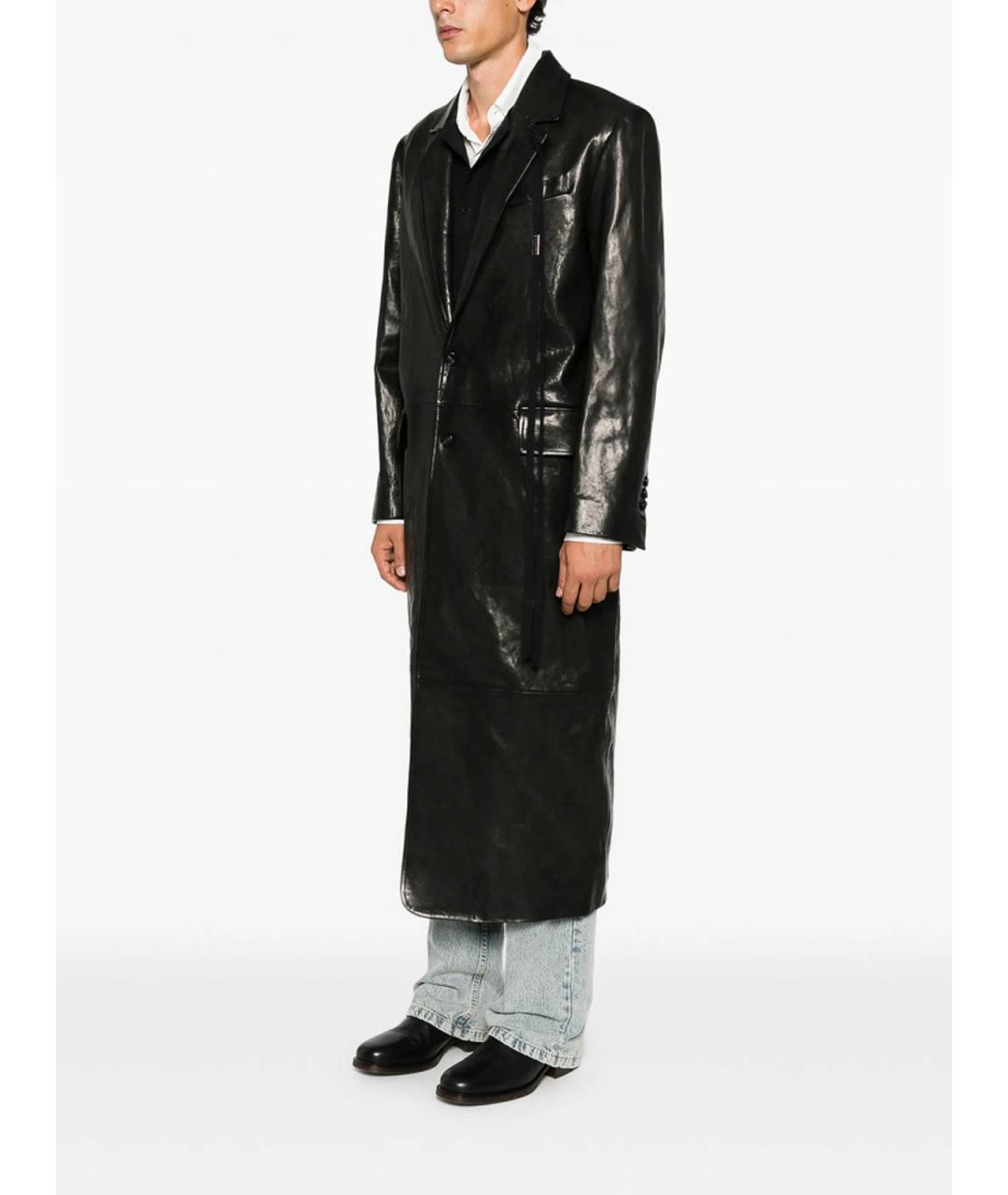 ANN DEMEULEMEESTER Черное кожаное пальто, фото 4