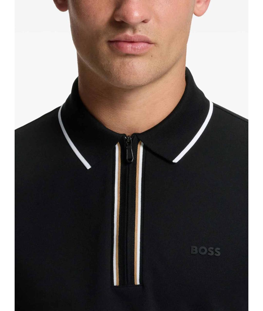 HUGO BOSS Черное хлопковое поло с коротким рукавом, фото 2