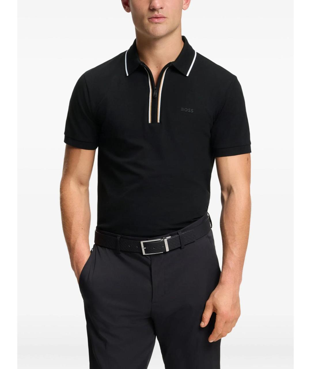 HUGO BOSS Черное хлопковое поло с коротким рукавом, фото 5