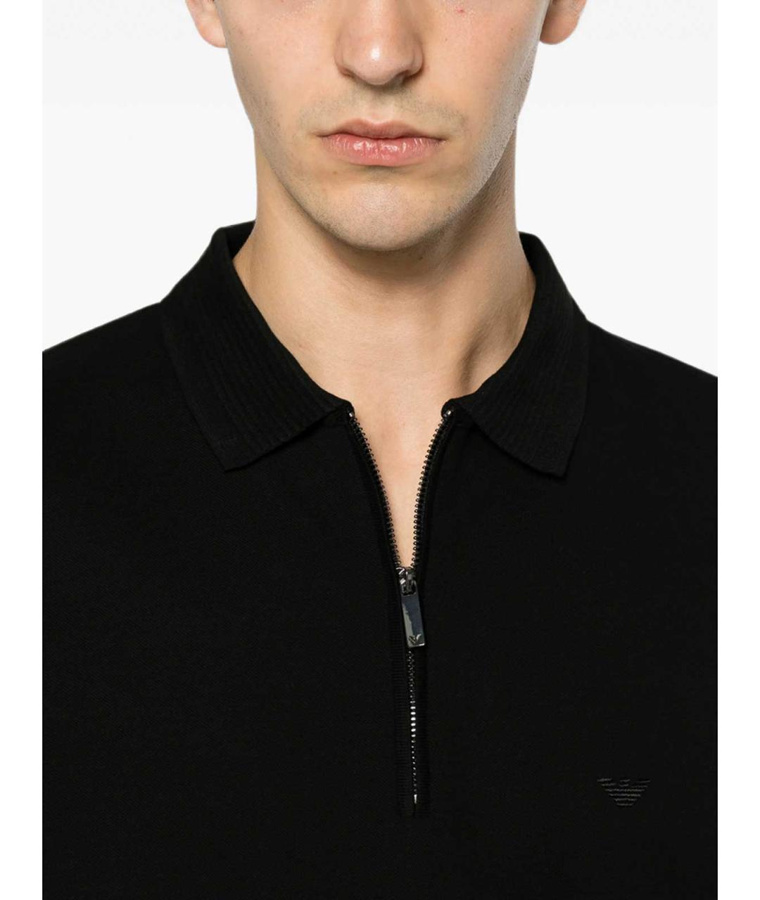 EMPORIO ARMANI Черное хлопковое поло с коротким рукавом, фото 5