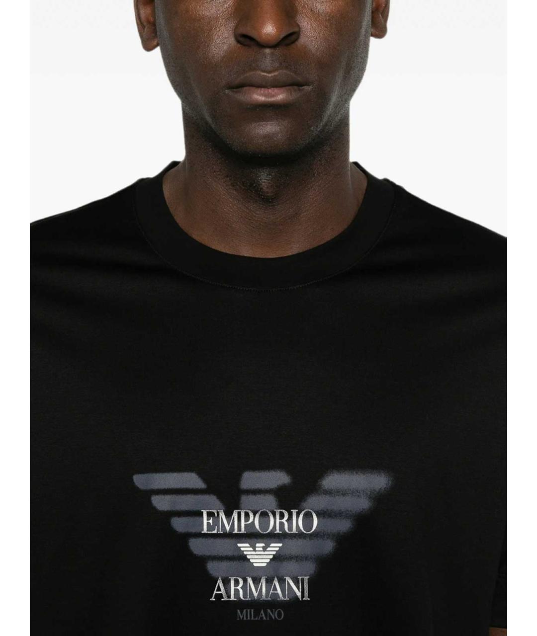 EMPORIO ARMANI Черная хлопковая футболка, фото 2