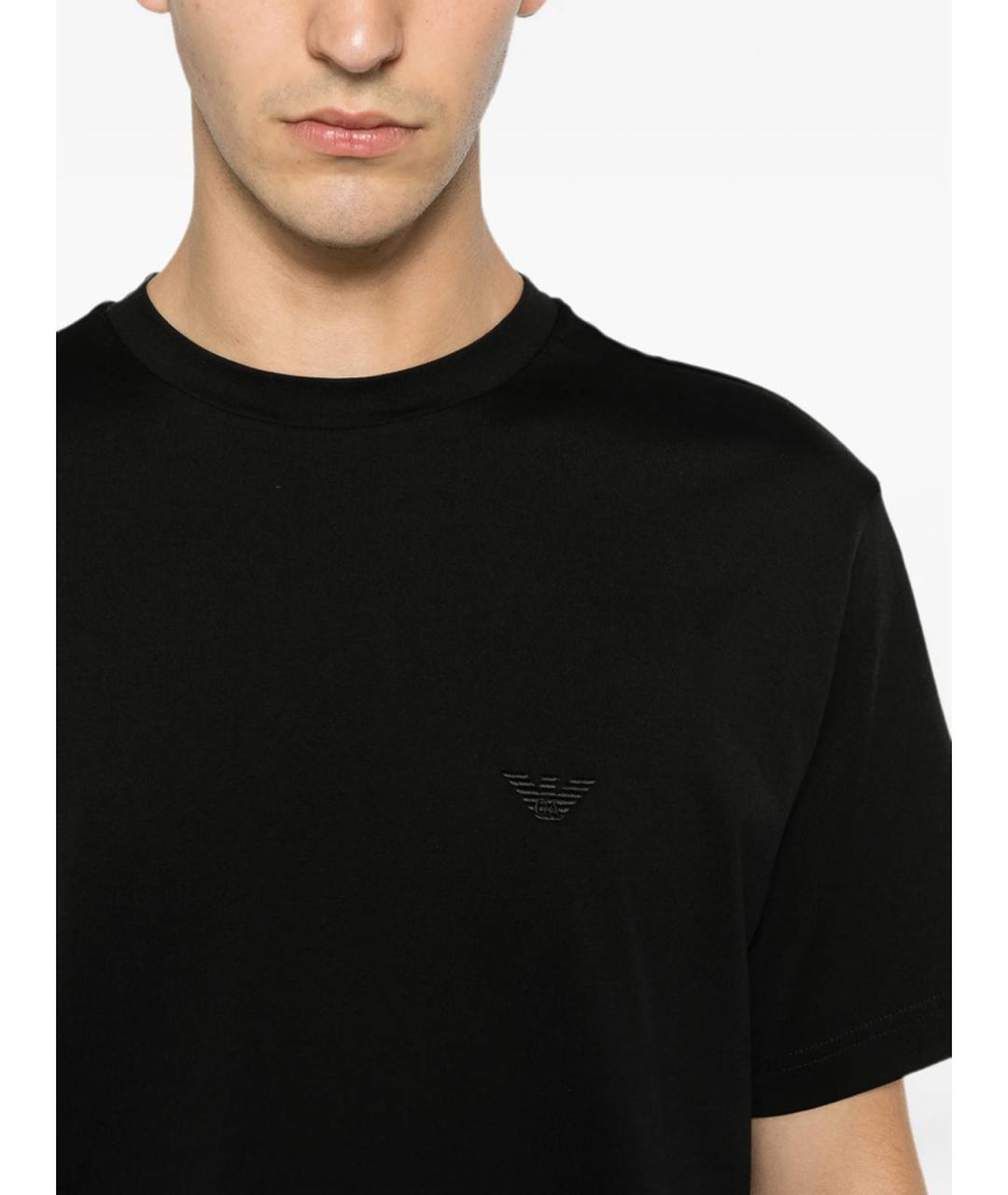 EMPORIO ARMANI Черная хлопковая футболка, фото 3