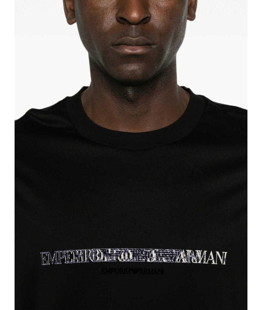 EMPORIO ARMANI Черная хлопковая футболка, фото 3