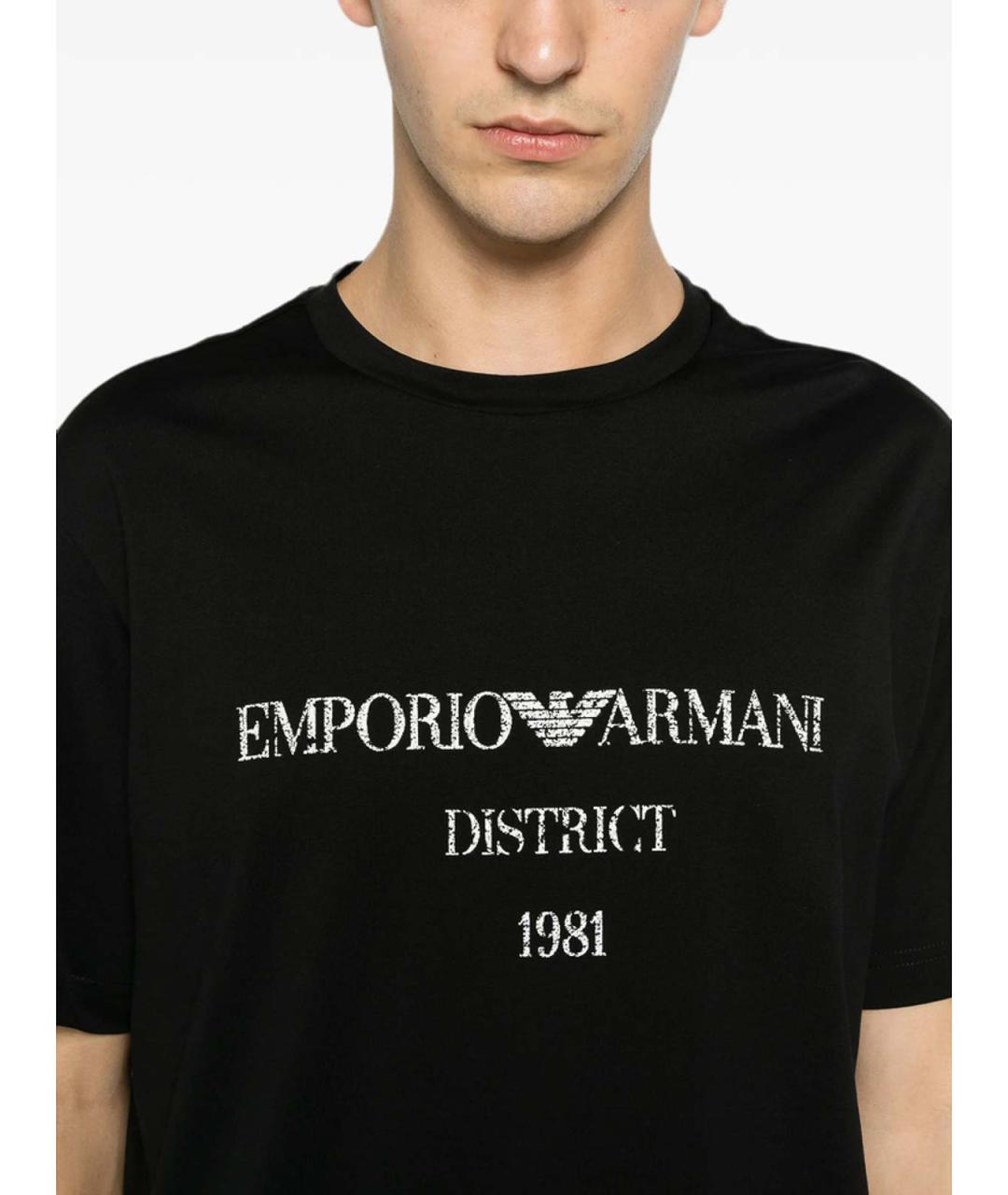 EMPORIO ARMANI Черная хлопковая футболка, фото 3
