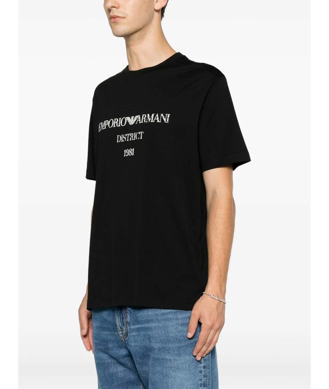 EMPORIO ARMANI Черная хлопковая футболка, фото 5