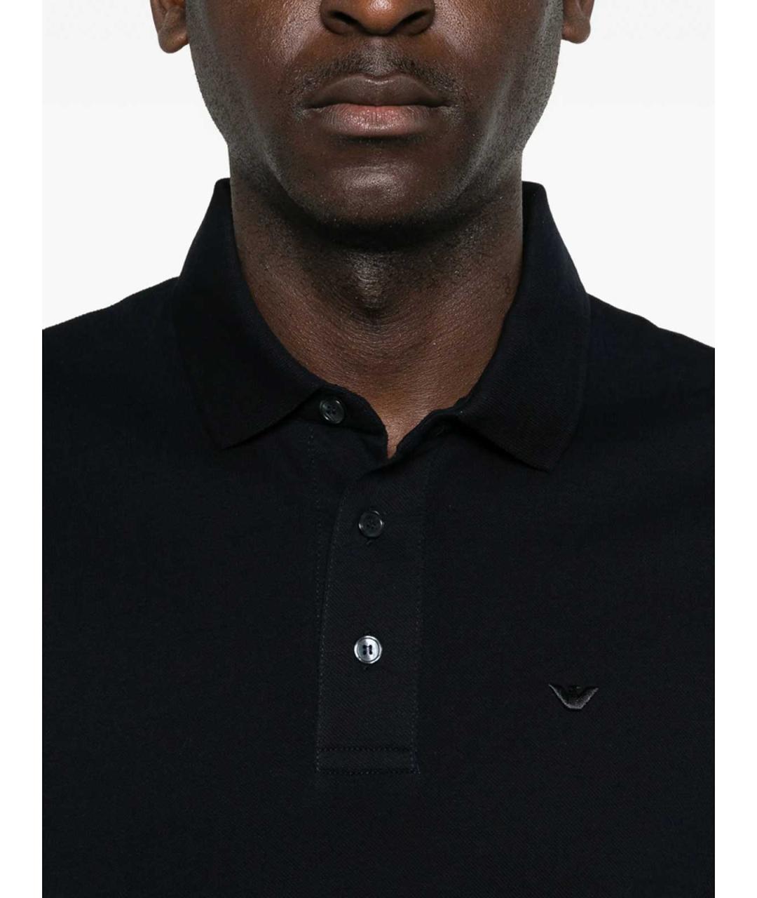 EMPORIO ARMANI Черное хлопковое поло с коротким рукавом, фото 5