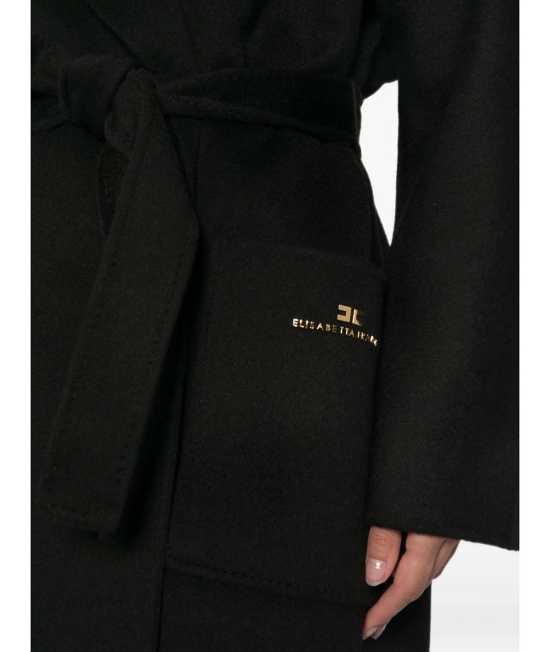ELISABETTA FRANCHI Черное шерстяное пальто, фото 2