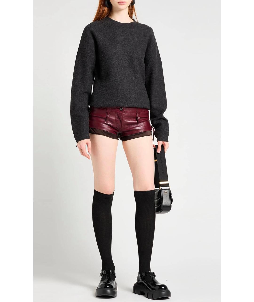 MIU MIU Бордовые кожаные шорты, фото 2