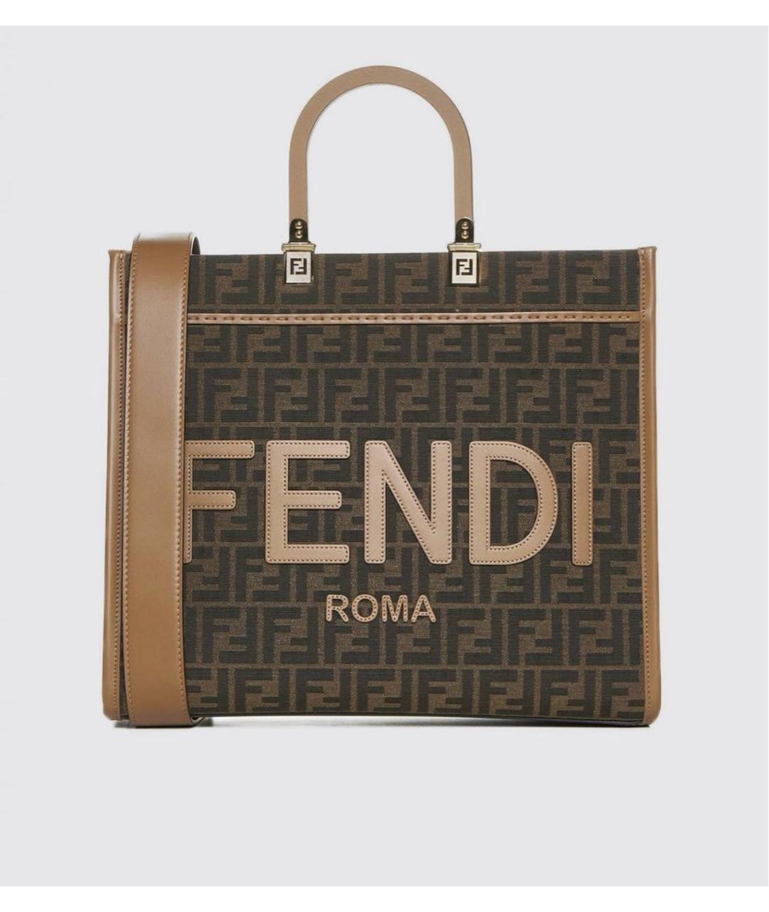 FENDI Коричневая сумка тоут из канвы, фото 7