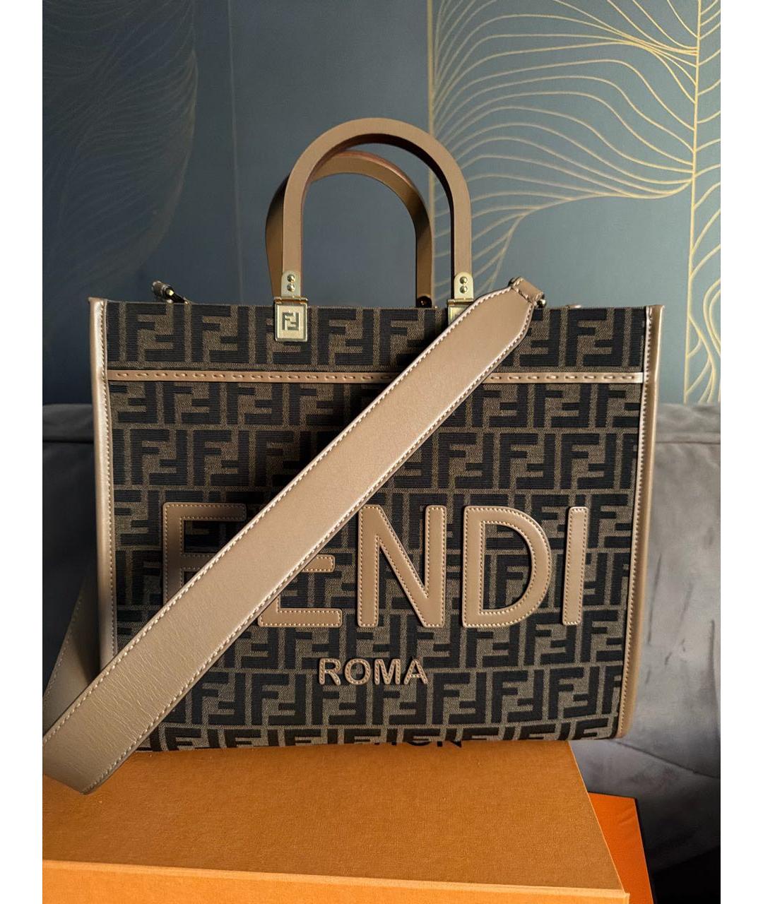 FENDI Коричневая сумка тоут из канвы, фото 3