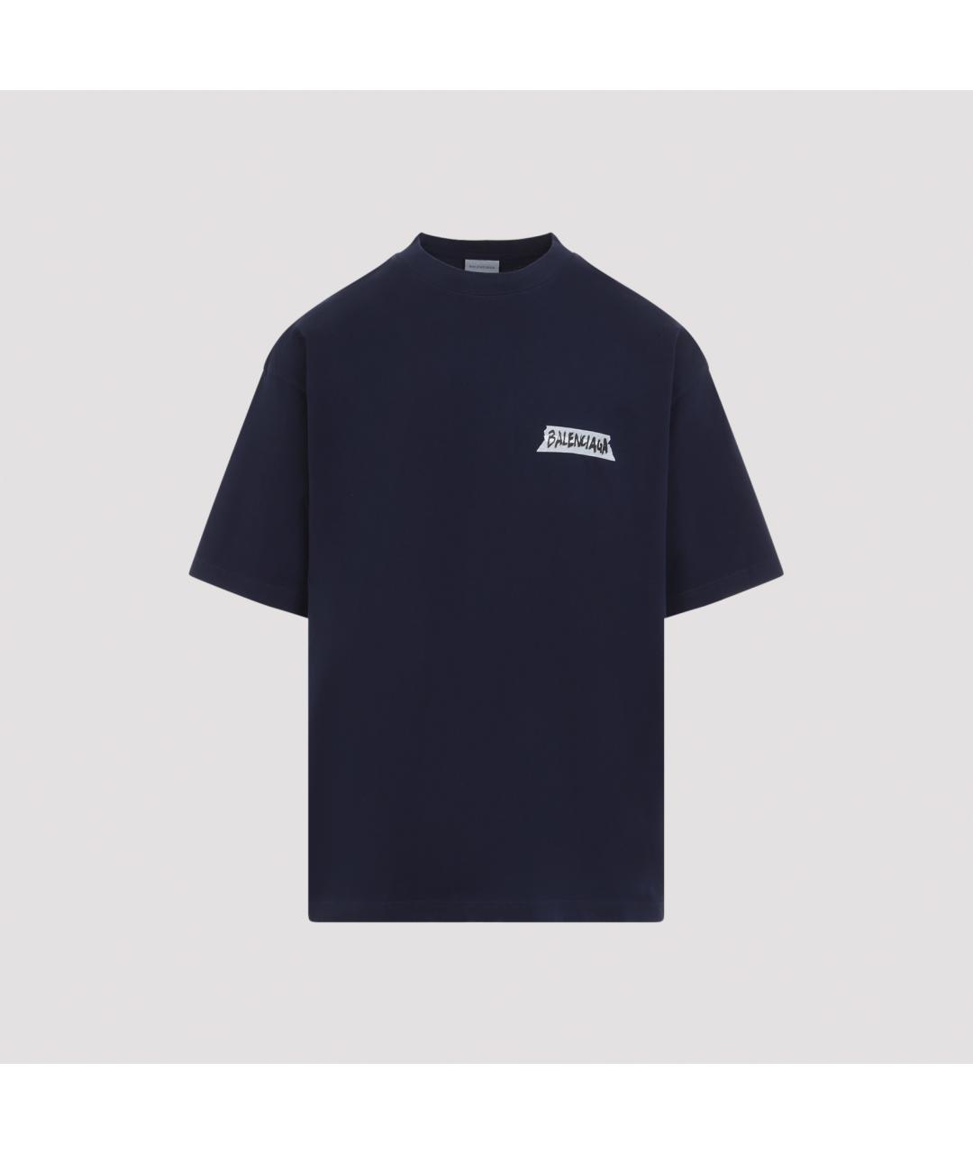 BALENCIAGA Темно-синяя хлопковая футболка, фото 2