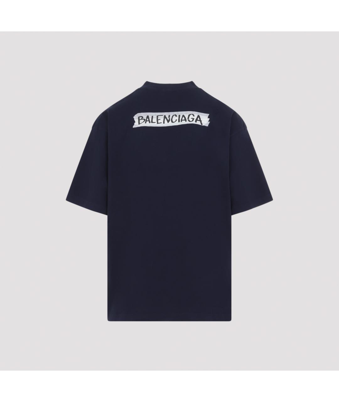 BALENCIAGA Темно-синяя хлопковая футболка, фото 3