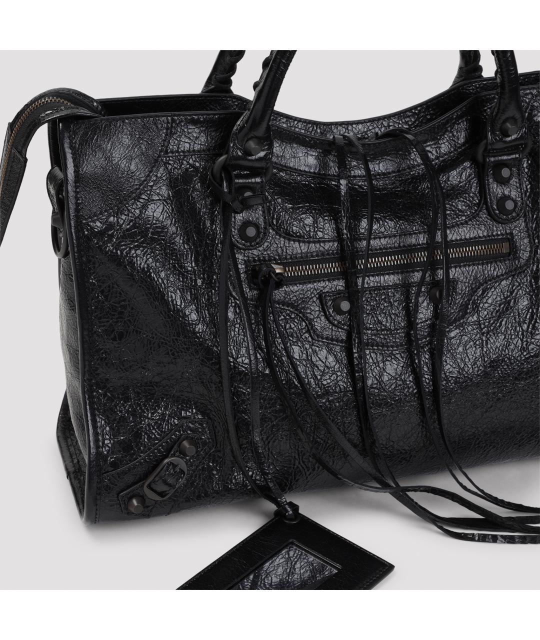 BALENCIAGA Черная кожаная сумка тоут, фото 4
