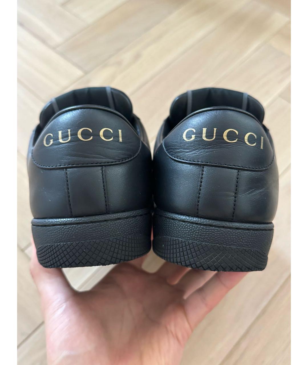 GUCCI Черные кожаные низкие кроссовки / кеды, фото 5