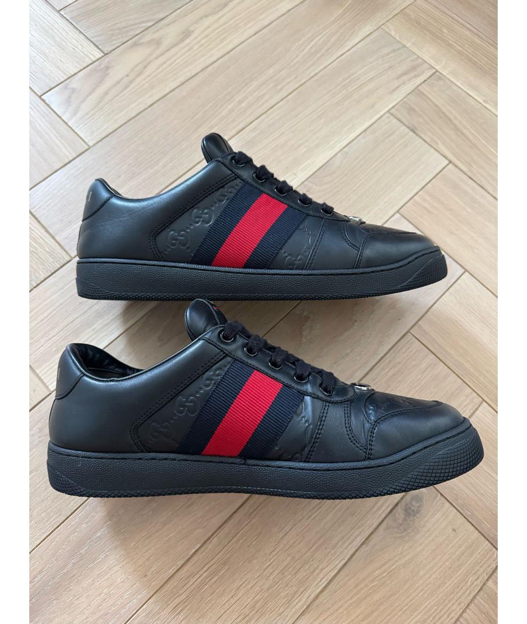 GUCCI Черные кожаные низкие кроссовки / кеды, фото 7