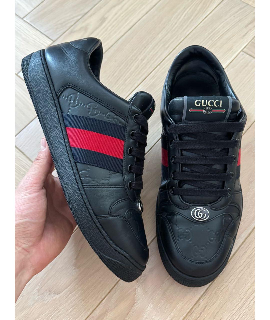 GUCCI Черные кожаные низкие кроссовки / кеды, фото 6