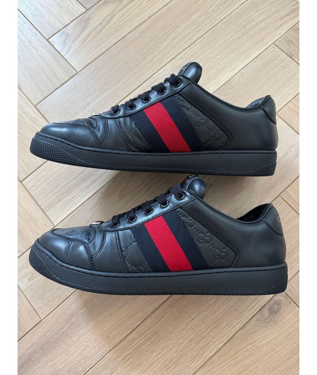 GUCCI Черные кожаные низкие кроссовки / кеды, фото 9