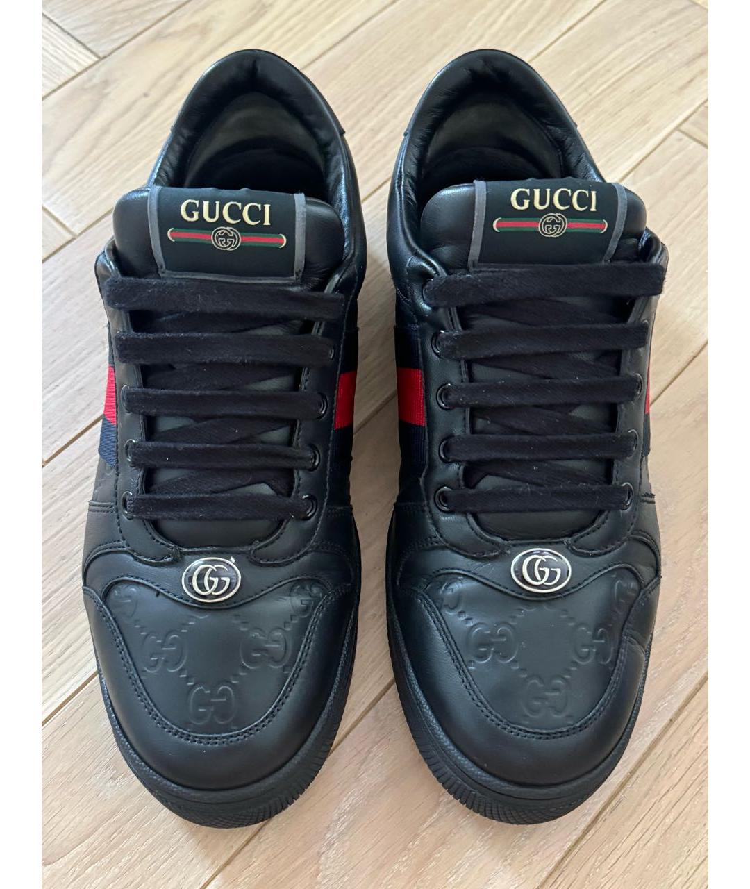 GUCCI Черные кожаные низкие кроссовки / кеды, фото 2