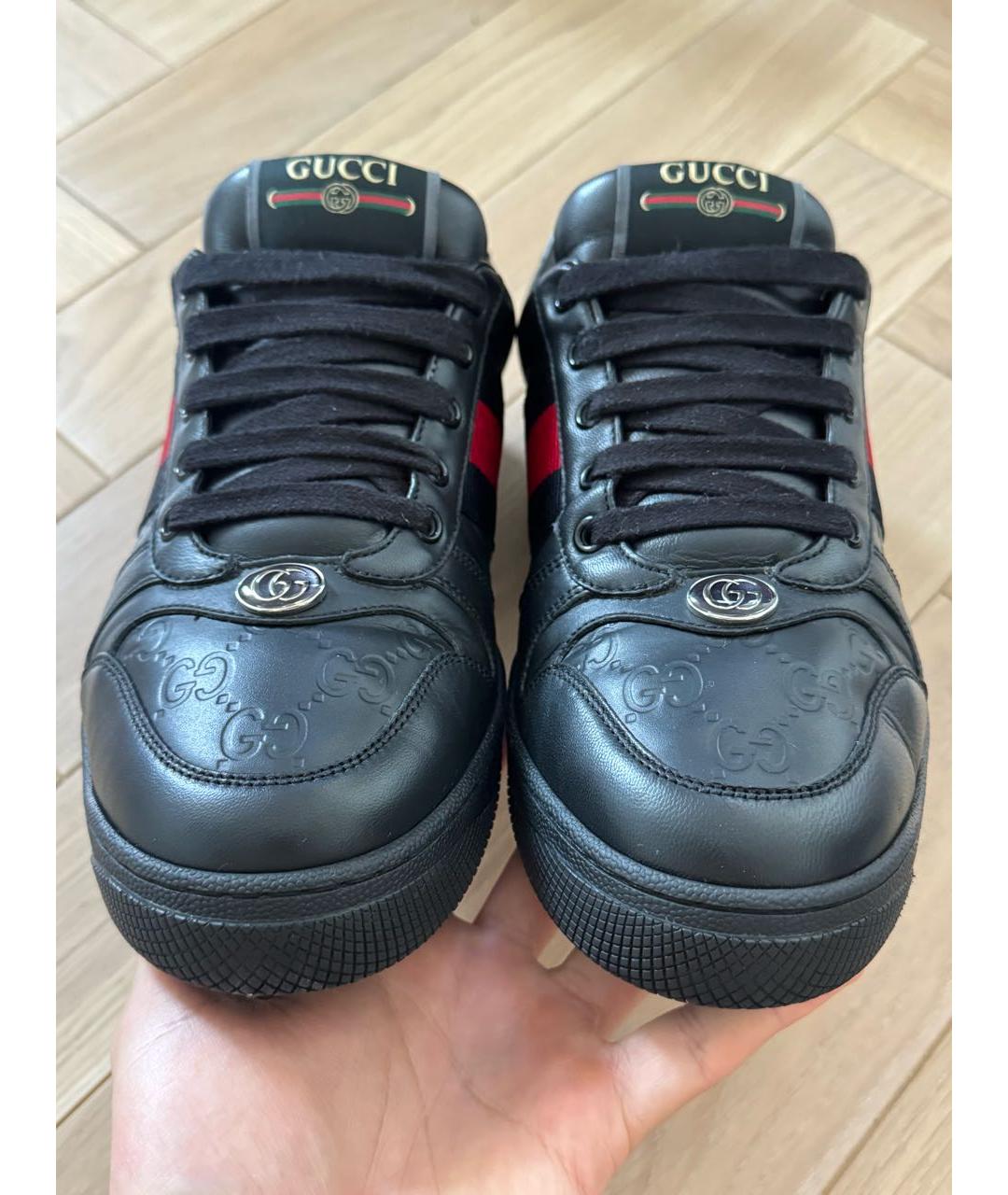 GUCCI Черные кожаные низкие кроссовки / кеды, фото 4