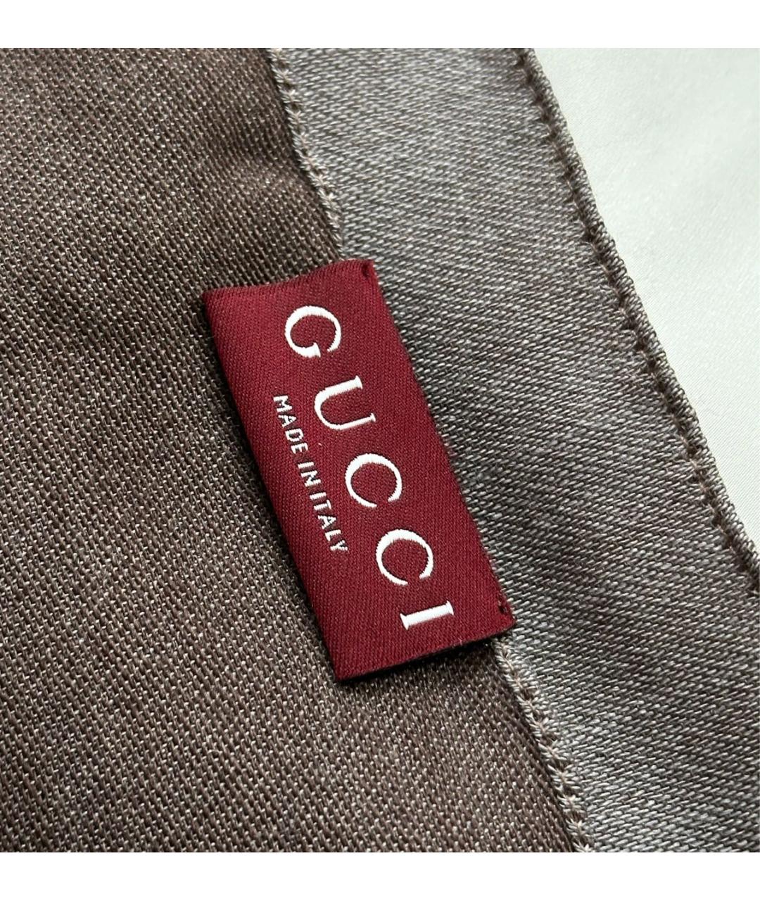 GUCCI Коричневый шелковый шарф, фото 4