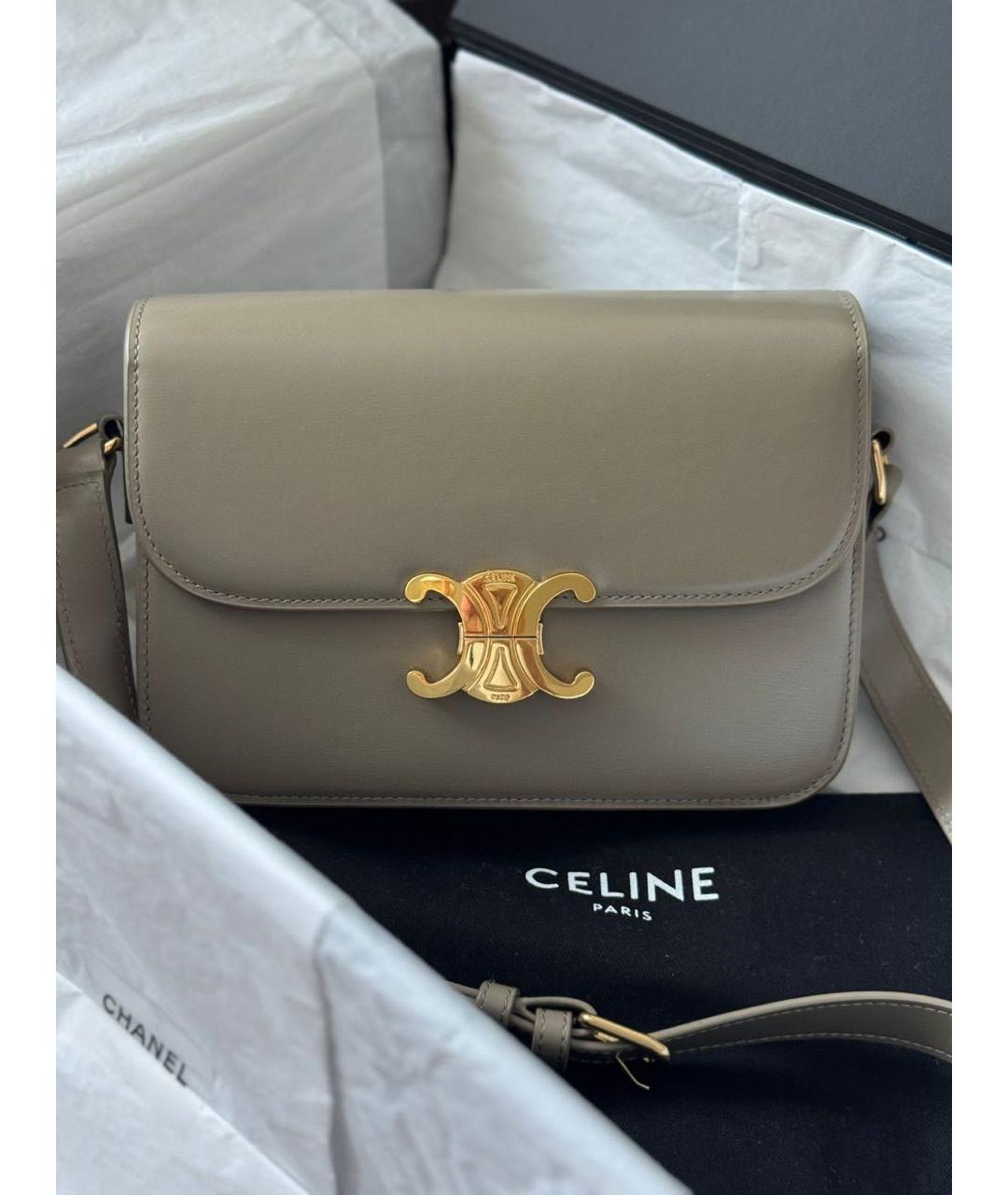 CELINE Бежевая кожаная сумка через плечо, фото 9