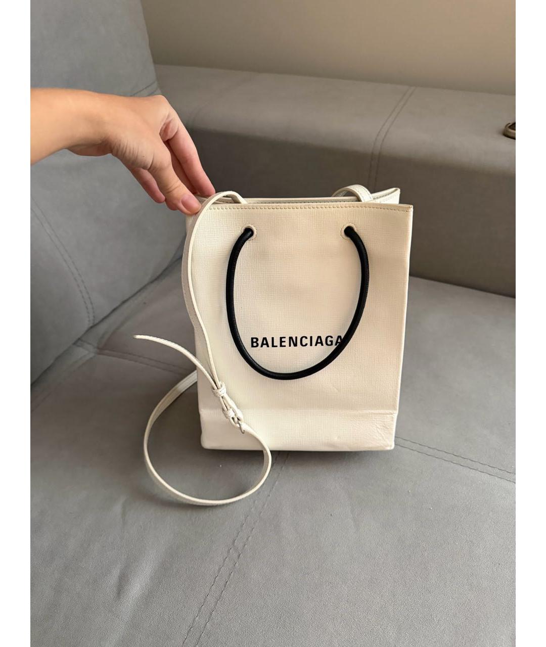 BALENCIAGA Белая кожаная сумка через плечо, фото 2