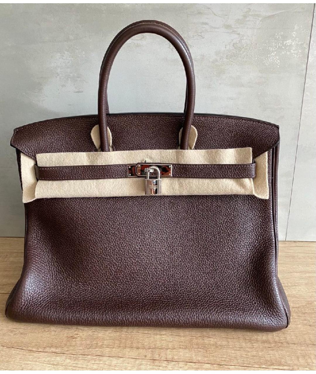 HERMES Коричневая кожаная сумка с короткими ручками, фото 10