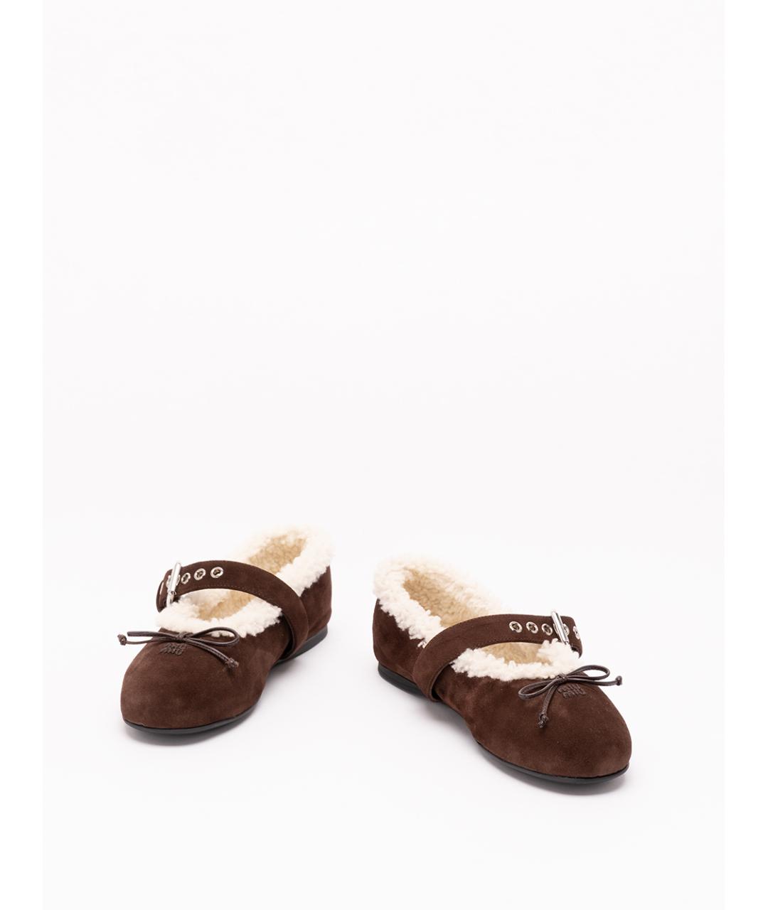 MIU MIU Коричневые замшевые балетки, фото 2
