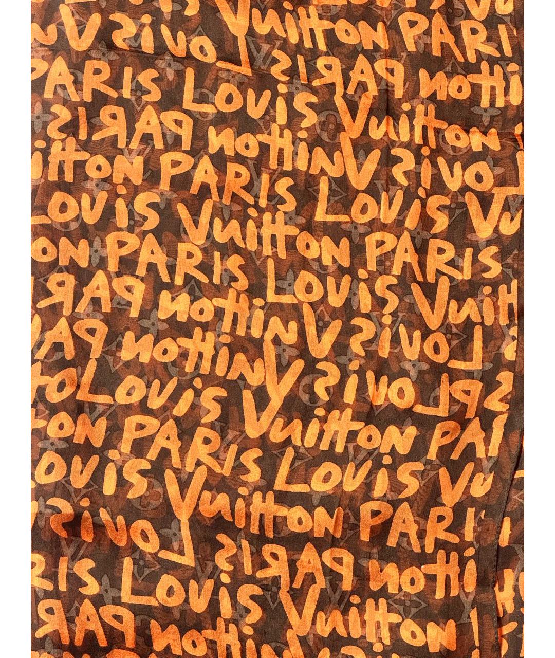 LOUIS VUITTON Коричневый шелковый платок, фото 2
