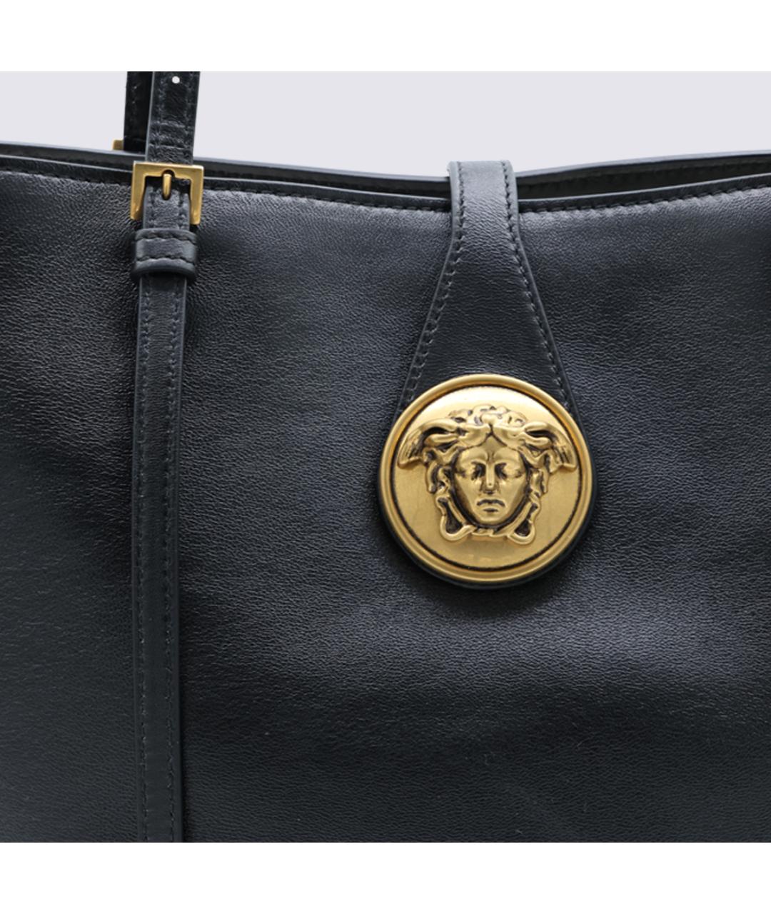 VERSACE Черная кожаная сумка тоут, фото 4