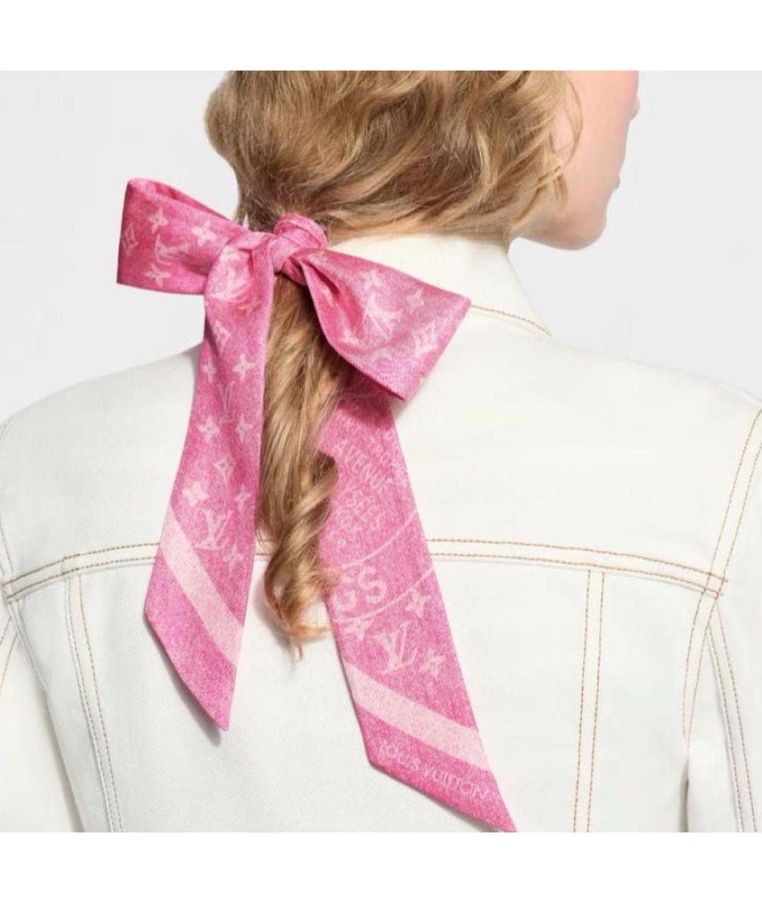 LOUIS VUITTON Розовый шелковый платок, фото 6