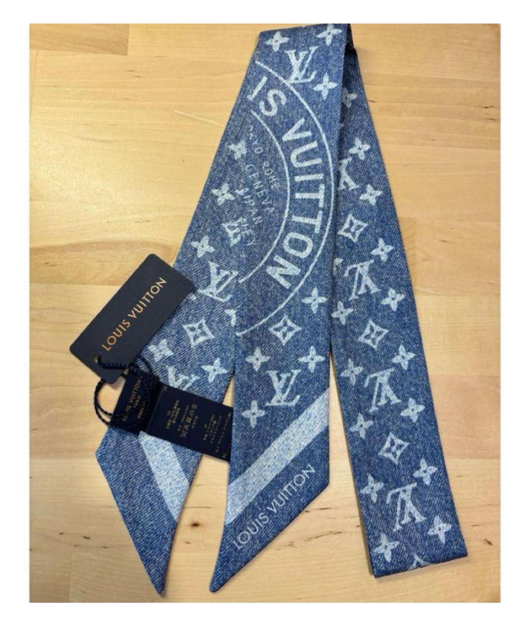 LOUIS VUITTON Синий шелковый платок, фото 4